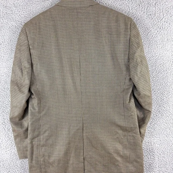 Jos A‎ Bank Blazer Mens 41R Brown Blue Wool Silk Houndstooth Check Sport Coat